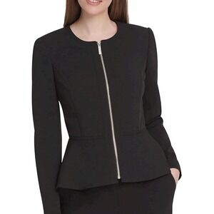 NEW DKNY Women‎ Long Sleeve Collarless Full-Zip Peplum-Hem Jacket Size 8 Black